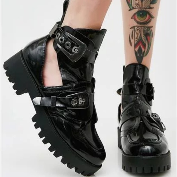 Dolls Kill Patent Leather Buckle Boots 